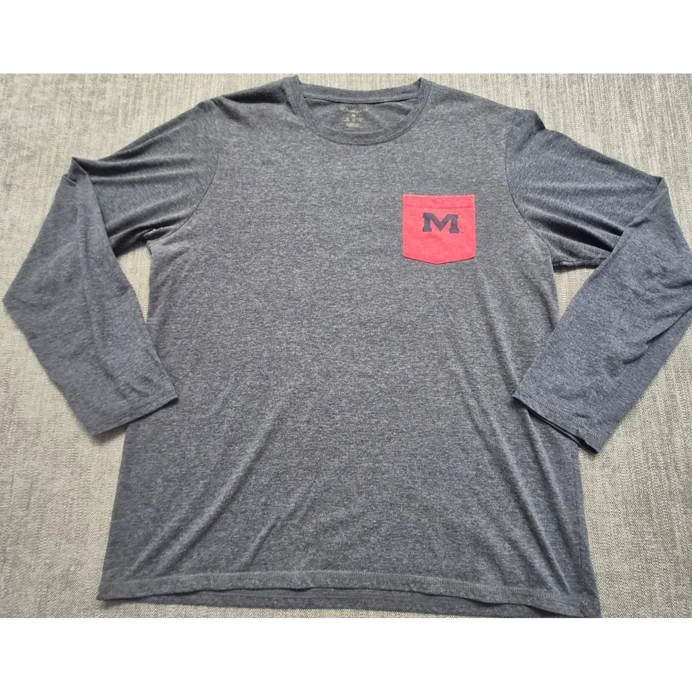 Ole Miss Rebels gray front pocket graphic long sleeve t-shirt XL 2 sided HYDR